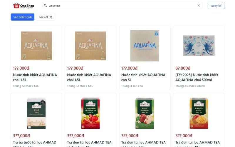 OneShop giúp chủ tạp hóa nhập nước Aquafina nhanh chóng và tiện lợi